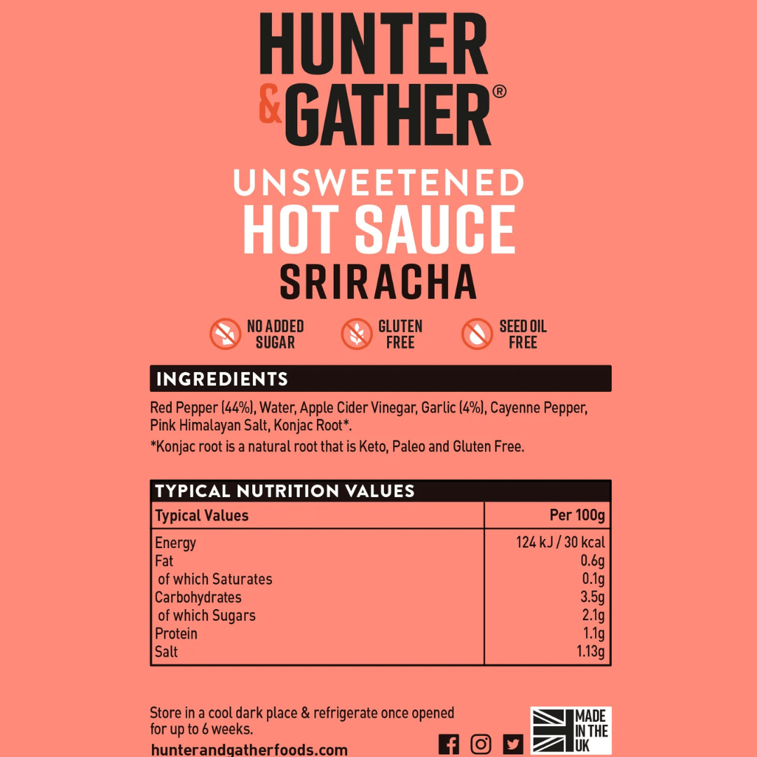 Innihaldslýsing. Sriracha sterk sósa úr hreinum innihaldsefnum