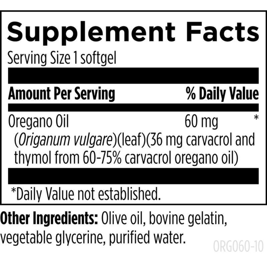 Innihaldslýsing fyrir Oil of Oregano - Stöðluð Óreganó olía í gleri 
